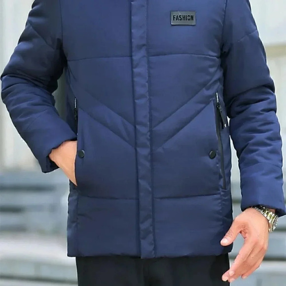 Blue Mens Hooded Puffer Coat - Picture 4 of 6